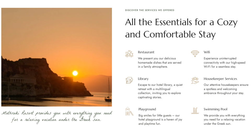 <p><strong>Welcome to Mathraki Resort</strong> - Located in Gouvia, on the beautiful island of Corfu, Mathraki Resort provides everything you need for a relaxing vacation under the Greek sun. Experience our hospitality and family friendly atmosphere, creating a warm and personal relationship with our guests. Staying with us, you will feel like part of a Greek family!&nbsp;</p>