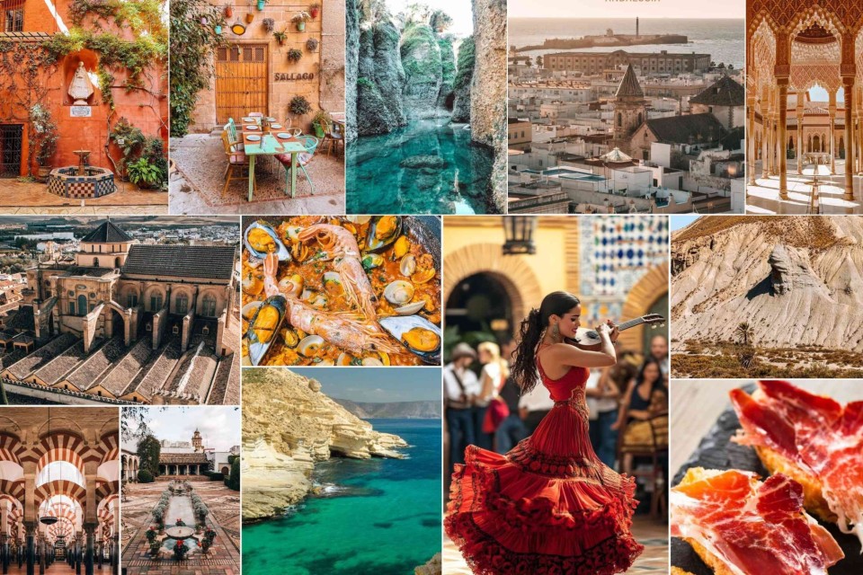 <p data-start="170" data-end="247"><strong data-start="170" data-end="247">Colourful towns, historic sites and southern Spanish flavours&nbsp;</strong></p>
<p data-start="249" data-end="735">In Andalusia you can walk through narrow streets like those in <strong data-start="312" data-end="334">C&oacute;rdoba&rsquo;s old town</strong> where bright walls, tiled corners and flowerpots fill the neighbourhoods. Small local restaurants such as <strong data-start="441" data-end="452">Sallago</strong> create the typical outdoor dining atmosphere found in many Andalusian towns. Natural spots like the <strong data-start="553" data-end="585">Rio Chillar gorge near Nerja</strong> offer clear water pools between steep rock walls and the coastal views around <strong data-start="664" data-end="673">C&aacute;diz</strong> show white rooftops and the sea stretching into the distance.&nbsp;</p>
<p data-start="737" data-end="1153">The region has well-known landmarks including the <strong data-start="787" data-end="810">Alhambra in Granada</strong> and the <strong data-start="819" data-end="852">Mezquita-Cathedral of C&oacute;rdoba</strong> with its arches and patterned interiors. Dishes like <strong data-start="906" data-end="916">paella</strong> and <strong data-start="921" data-end="938">jam&oacute;n ib&eacute;rico</strong> are common across the area and street performances such as <strong data-start="998" data-end="1018">flamenco dancing</strong> bring a lively element to city squares. Further east the landscapes change into dry hills similar to those in the <strong data-start="1133" data-end="1152">Tabernas Desert</strong>.&nbsp;</p>
<p data-start="1155" data-end="1268" data-is-last-node="" data-is-only-node="">#Andalusia #VisitSpain #SouthernSpain #C&oacute;rdoba #Granada #Cadiz #SpanishFood #Flamenco #SpainTravel #DiscoverSpain</p>