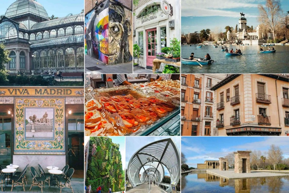 <p data-start="97" data-end="158"><strong data-start="97" data-end="158">Parks, markets, classic fa&ccedil;ades and modern spots&nbsp;</strong></p>
<p data-start="160" data-end="501">Madrid brings together calm city walks and lively neighbourhoods. At <strong data-start="229" data-end="272">Palacio de Cristal in Parque del Retiro</strong> you can stroll through the glass pavilion and then row across the lake by the <strong data-start="351" data-end="378">Monumento a Alfonso XII</strong>. Across the city you&rsquo;ll find colourful street art in <strong data-start="432" data-end="444">Lavapi&eacute;s</strong> and cosy boutique-style stops like <strong data-start="480" data-end="500">Salon des Fleurs</strong>.&nbsp;</p>
<p data-start="503" data-end="986">Traditional venues such as <strong data-start="530" data-end="545">Viva Madrid</strong> show the city&rsquo;s classic bar culture and food markets like <strong data-start="604" data-end="629">Mercado de San Miguel</strong> display a wide range of tapas and pastries. Neighbourhoods such as <strong data-start="697" data-end="710">La Latina</strong> and <strong data-start="715" data-end="727">Malasa&ntilde;a</strong> are full of narrow streets and characteristic buildings. For modern architecture, the <strong data-start="814" data-end="839">Arganzuela Footbridge</strong> and the vertical garden next to <strong data-start="872" data-end="893">CaixaForum Madrid</strong> stand out. To end the day, the <strong data-start="925" data-end="944">Templo de Debod</strong> remains one of the best spots for sunset.&nbsp;</p>
<p data-start="988" data-end="1116" data-is-last-node="" data-is-only-node="">#Madrid #VisitSpain #RetiroPark #TemploDeDebod #MercadoDeSanMiguel #LaLatina #Malasa&ntilde;a #StreetArtMadrid #SpainTravel #CityBreaks</p>