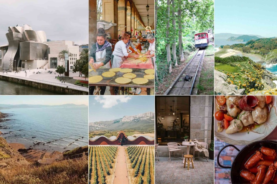 <p data-start="116" data-end="198"><strong data-start="116" data-end="198">Coastal viewpoints, city icons and strong food traditions&nbsp;</strong></p>
<p data-start="200" data-end="538">The Basque Country combines modern architecture with green landscapes and a well-known food culture. In <strong data-start="304" data-end="314">Bilbao</strong>, the <strong data-start="320" data-end="341">Guggenheim Museum</strong> stands right along the river with its characteristic metal exterior. Local food traditions are easy to spot at markets such as <strong data-start="469" data-end="484">Plaza Nueva</strong> where tortillas and pintxos are prepared on the spot.&nbsp;</p>
<p data-start="540" data-end="1021">For views over the coastline you can follow the paths around <strong data-start="601" data-end="618">Zumaia Flysch</strong> or visit beaches and cliffs near <strong data-start="652" data-end="682">Urdaibai Biosphere Reserve</strong>. The historic <strong data-start="697" data-end="722">Funicular de Artxanda</strong> gives a direct ride up the hillside for a wide view over Bilbao. Inland you&rsquo;ll find wineries such as <strong data-start="824" data-end="841">Bodegas Ysios</strong> near Laguardia where vineyards sit directly below the Cantabrian Mountains. Cities like <strong data-start="930" data-end="947">San Sebasti&aacute;n</strong> offer caf&eacute;s, small bars and steady pintxo routes throughout the old town.&nbsp;</p>
<p data-start="1023" data-end="1137" data-is-last-node="" data-is-only-node="">#BasqueCountry #VisitSpain #Bilbao #Guggenheim #SanSebasti&aacute;n #Zumaia #Urdaibai #BodegasYsios #Pintxos #SpainTravel</p>