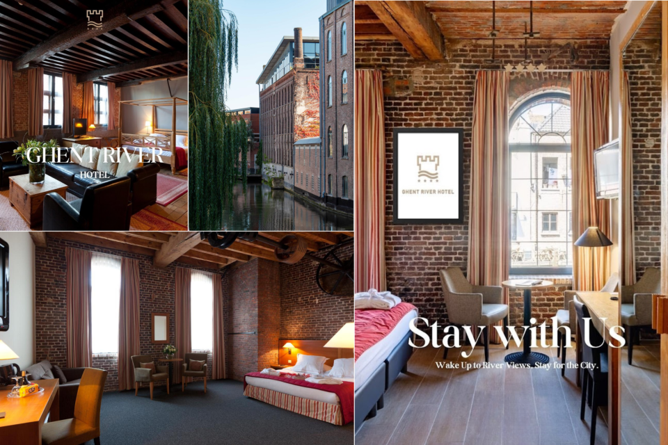 <p class="isSelectedEnd"><strong>Ghent River Hotel &mdash; historic setting with character</strong></p>
<p class="isSelectedEnd">Located in the center of Ghent, this hotel is set in a former industrial building, which is clearly reflected in the interior.</p>
<p class="isSelectedEnd">The rooms combine original elements with modern comfort:<br>&ndash; exposed brick walls<br>&ndash; wooden beams<br>&ndash; large windows with natural light</p>
<p class="isSelectedEnd">Layouts vary, but generally offer more space than standard city hotels, with seating areas and a calm, warm atmosphere.</p>
<p class="isSelectedEnd">What stands out:<br>&ndash; authentic architecture kept visible<br>&ndash; mix of old structure and updated interiors<br>&ndash; central location along the water</p>
<p class="isSelectedEnd">Best for:<br>&ndash; city trips with character<br>&ndash; travelers who prefer something less standard<br>&ndash; combining comfort with a historic feel</p>
<p class="isSelectedEnd">Walk along the Graslei and Korenlei and explore Ghent&rsquo;s historic center.</p>
<p class="isSelectedEnd">Book your stay <a href="https://book.hotel.eu/hotels/lp6588a2d1?source=hotels&amp;placeId=ChIJVSYqcDhxw0cR9OGF8smLUSg">here</a></p>
<p>#artandculture #Belgium #Ghent #Travel #Stay #CityTrip</p>