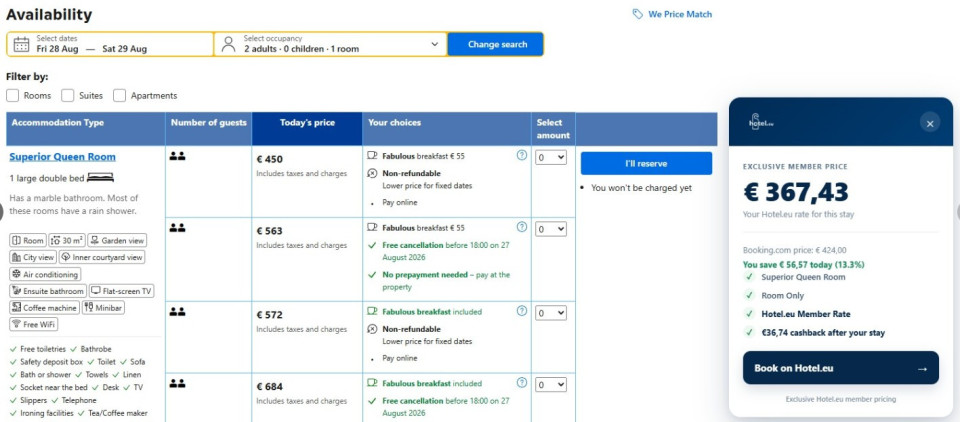 <p>A Google Chrome extension by <a class="nFGPObUBbzzGxdckrOVFdohbxCIeFLFDtcU " tabindex="0" href="http://hotel.eu/" target="_self" data-test-app-aware-link="">Hotel.eu</a> that quietly checks the 𝗛𝗼𝘁𝗲𝗹.𝗲𝘂 𝗺𝗲𝗺𝗯𝗲𝗿 𝗽𝗿𝗶𝗰𝗲 𝘄𝗵𝗶𝗹𝗲 𝘆𝗼𝘂&rsquo;𝗿𝗲 𝗯𝗿𝗼𝘄𝘀𝗶𝗻𝗴 𝗮 𝗵𝗼𝘁𝗲𝗹 𝗼𝗻 𝗕𝗼𝗼𝗸𝗶𝗻𝗴_𝗰𝗼𝗺.<br><br>No second tab.<br>No copying hotel names.<br>No entering your dates again.<br>No &ldquo;𝘸𝘢𝘪𝘵&hellip; 𝘸𝘢𝘴 𝘣𝘳𝘦𝘢𝘬𝘧𝘢𝘴𝘵 𝘪𝘯𝘤𝘭𝘶𝘥𝘦𝘥 𝘪𝘯 𝘵𝘩𝘦 𝘰𝘵𝘩𝘦𝘳 𝘱𝘳𝘪𝘤𝘦?&rdquo;<br><br>You simply browse as usual.<br><br>And <a class="nFGPObUBbzzGxdckrOVFdohbxCIeFLFDtcU " tabindex="0" href="http://cheaperhotel.eu/" target="_self" data-test-app-aware-link="">cheaperhotel.eu</a> shows you:<br><br>💶 the current Booking_com price<br>🇪🇺 the <a class="nFGPObUBbzzGxdckrOVFdohbxCIeFLFDtcU " tabindex="0" href="http://hotel.eu/" target="_self" data-test-app-aware-link="">Hotel.eu</a> member price<br>🔥 how much you can save<br>💰 your <a class="nFGPObUBbzzGxdckrOVFdohbxCIeFLFDtcU " tabindex="0" href="http://hotel.eu/" target="_self" data-test-app-aware-link="">Hotel.eu</a> member cashback<br><br><a class="nFGPObUBbzzGxdckrOVFdohbxCIeFLFDtcU " tabindex="0" href="http://hotel.eu/" target="_self" data-test-app-aware-link="">Hotel.eu</a> cheaper?<br><br>One click on &ldquo;𝗕𝗼𝗼𝗸 𝗼𝗻 𝗛𝗼𝘁𝗲𝗹.𝗲𝘂&rdquo; and you&rsquo;re there.<br><br>Change your dates?<br>We check again automatically.<br><br>Basically, we didn't try to change the way people search for hotels.<br><br>We just made sure they can see when they&rsquo;re about to pay too much. 😉<br><br>𝗕𝗼𝗼𝗸𝗶𝗻𝗴_𝗰𝗼𝗺 𝗳𝗼𝗿 𝘀𝗲𝗮𝗿𝗰𝗵𝗶𝗻𝗴.<br>𝗖𝗵𝗲𝗮𝗽𝗲𝗿𝗵𝗼𝘁𝗲𝗹.𝗲𝘂 𝗳𝗼𝗿 𝗰𝗵𝗲𝗰𝗸𝗶𝗻𝗴.<br>𝗛𝗼𝘁𝗲𝗹.𝗲𝘂 𝘄𝗵𝗲𝗻 𝗶𝘁&rsquo;𝘀 𝗰𝗵𝗲𝗮𝗽𝗲𝗿.<br><br>Simple.<br><br>It's live. 🚀<br><br>Who wants to be among the first to try it?<br>👇 <br>𝗖𝗵𝗲𝗮𝗽𝗲𝗿𝗵𝗼𝘁𝗲𝗹.𝗲𝘂</p>